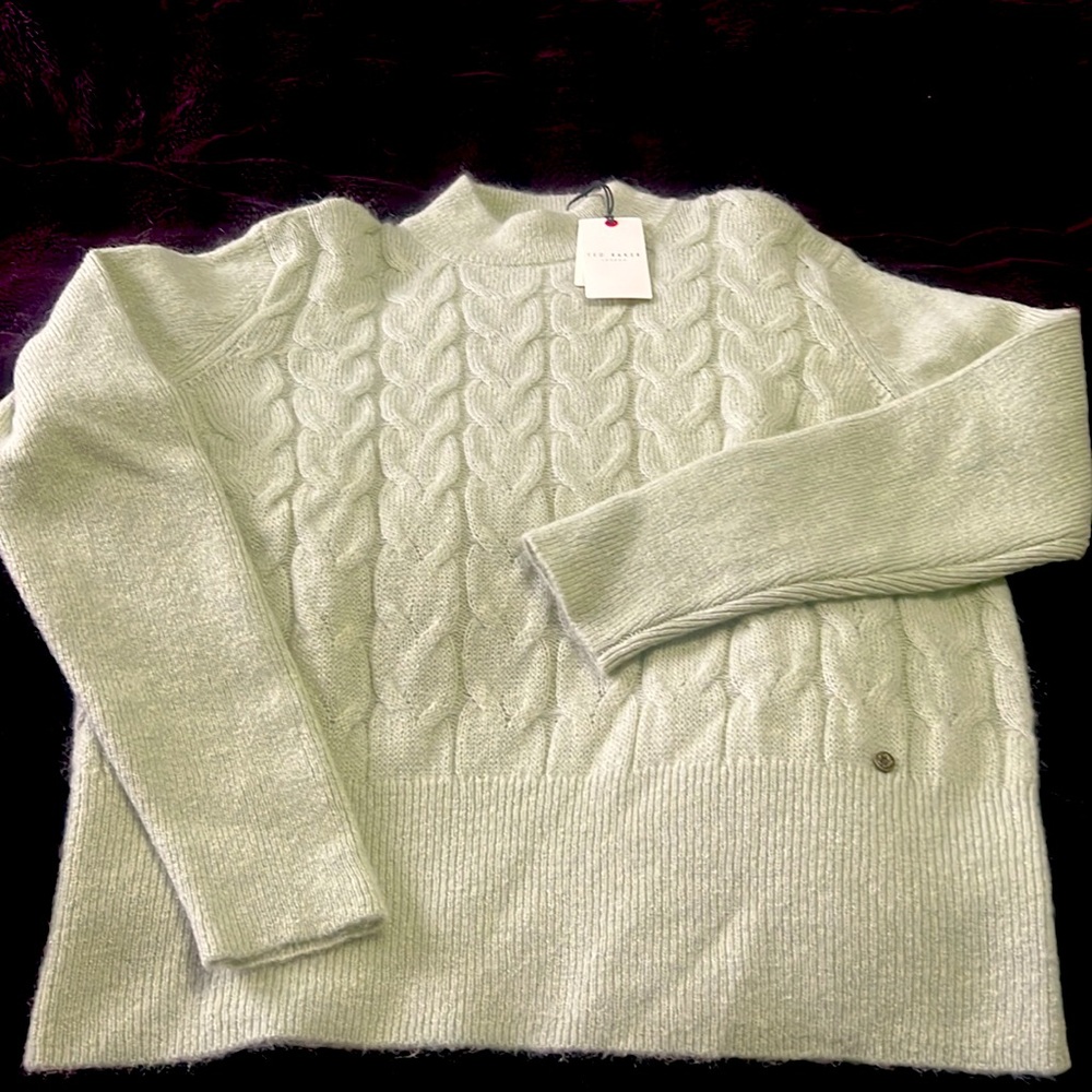 Ted Baker London cable knit mock neck Mohair sweater in light green